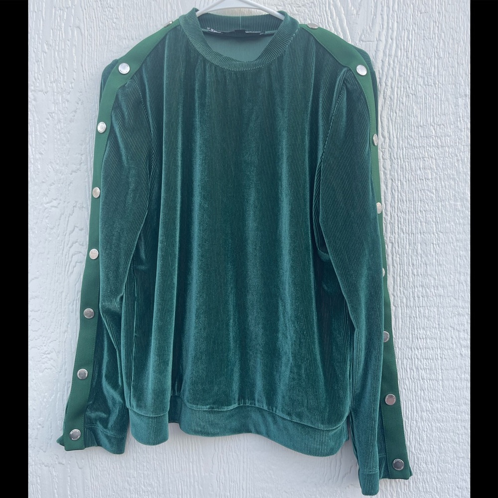 NWOT Love Moschino long sleeve ribbed velvet green blouse